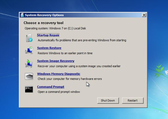 sửa lỗi windows error recovery